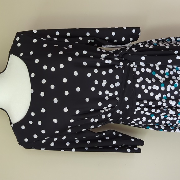 NWT Studio One NY Polka Dot Shift Dress w/Belt LP Black White Teal - Picture 7 of 16
